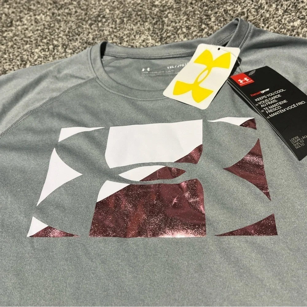 Girl's Youth XL Under Armour UA Loose Fit Shirt Top Big Logo Grey NWT